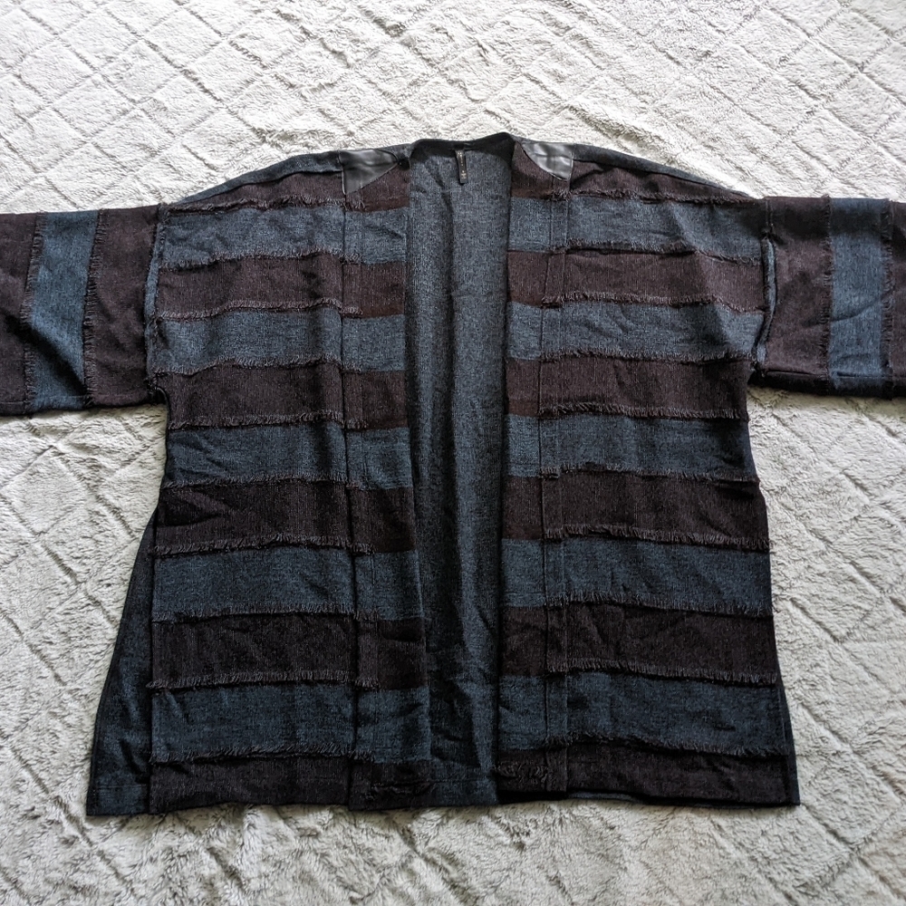 Ic by Connie K Kimono Women’s Small Cardigan Shawl Brown Blue Open Front